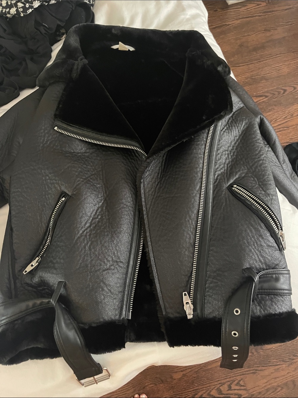 H&M Black Faux Shearling Moto Jacket